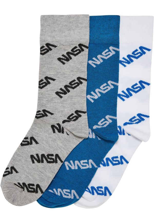 MT Accessoires NASA Full-Length Kids Socks, 3 Pack, Bright Blue/Grey/White