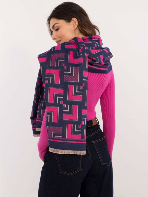 Fashionhunters Navy blue and fuchsia women's scarf with patterns