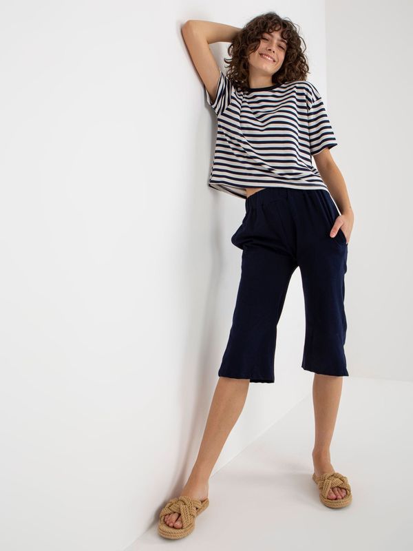 Fashionhunters Navy blue and white basic summer set with striped T-shirt
