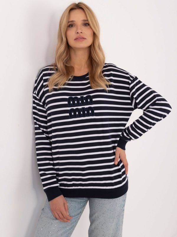 Fashionhunters Navy blue and white casual striped blouse