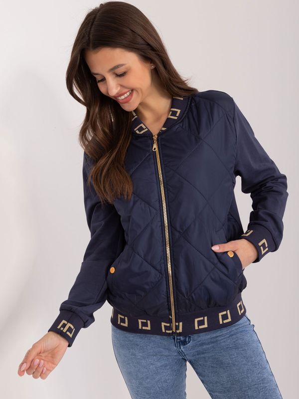 Fashionhunters Navy Blue Bomber Jacket Sweatshirt With Pockets