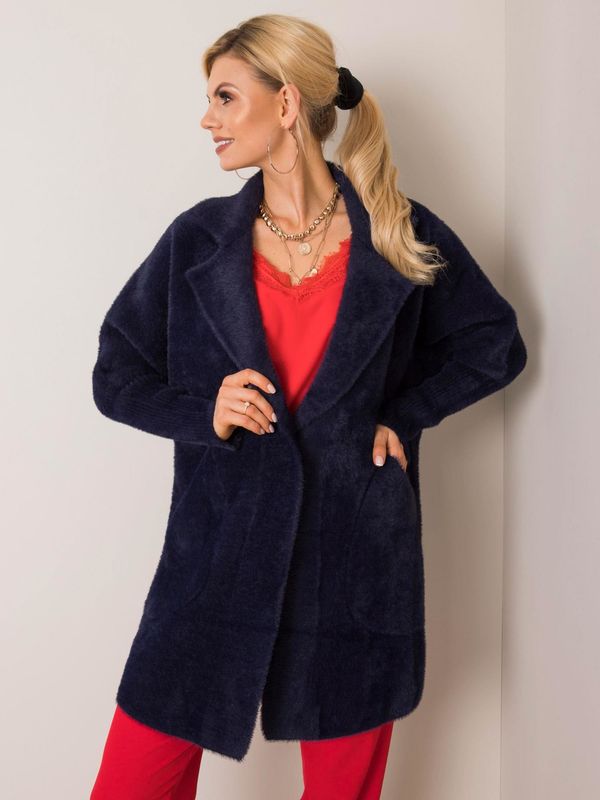 Fashionhunters Navy blue fluffy alpaca coat