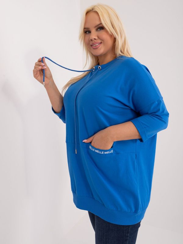 Fashionhunters Navy blue plus size blouse with drawstrings