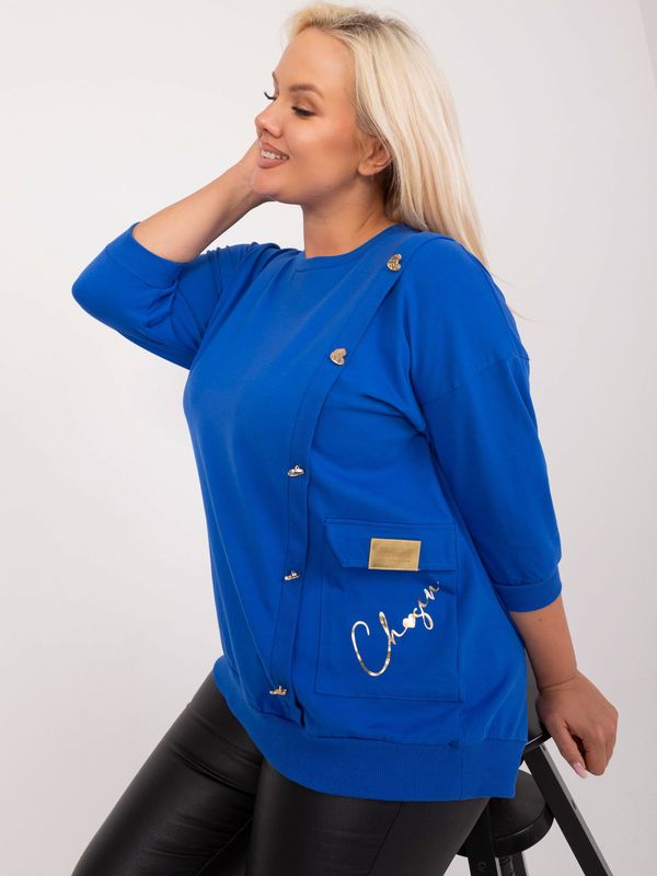 Fashionhunters Navy blue plus-size cotton blouse with pocket