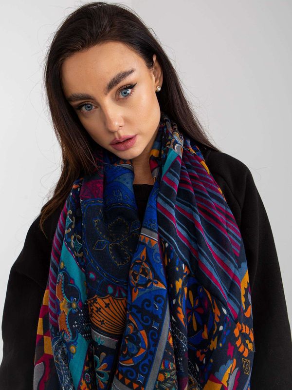 Fashionhunters Navy blue scarf with print