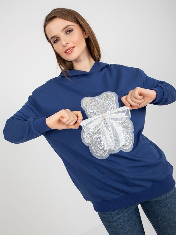 Fashionhunters Navy blue sweatshirt with teddy bear and appliqué