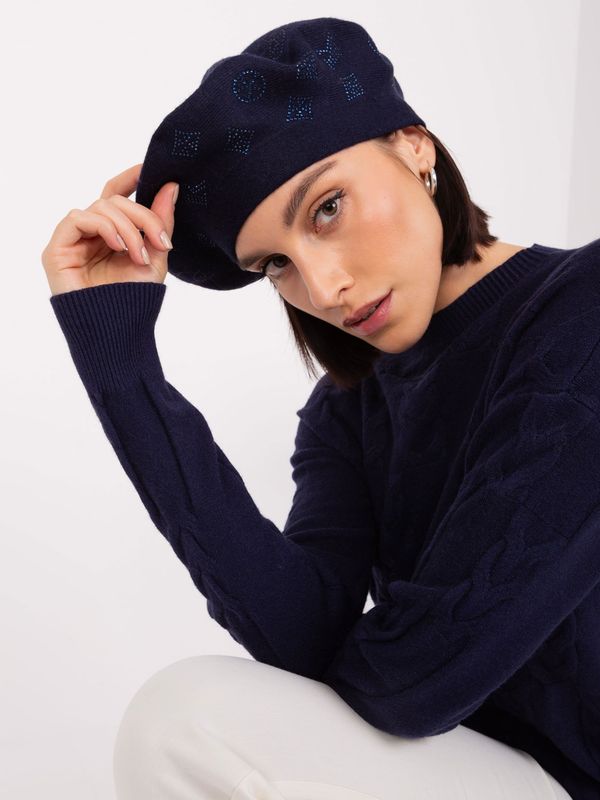 Fashionhunters Navy blue women's beret with rhinestones