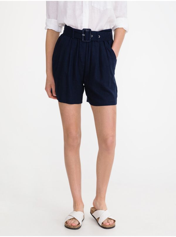 Vero Moda Navy blue women's shorts with linen blend Vero Moda Amelia - Women