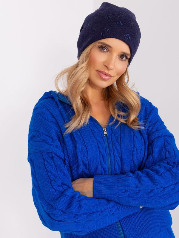 Fashionhunters Navy Blue Women's Winter Beanie with Rhinestones