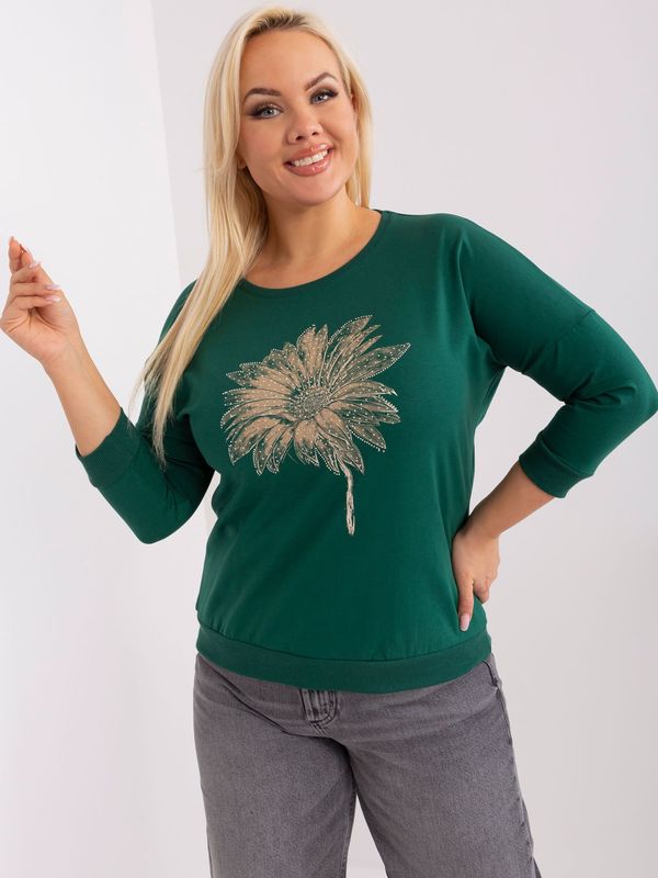 Fashionhunters Navy green plus-size blouse with a printed design