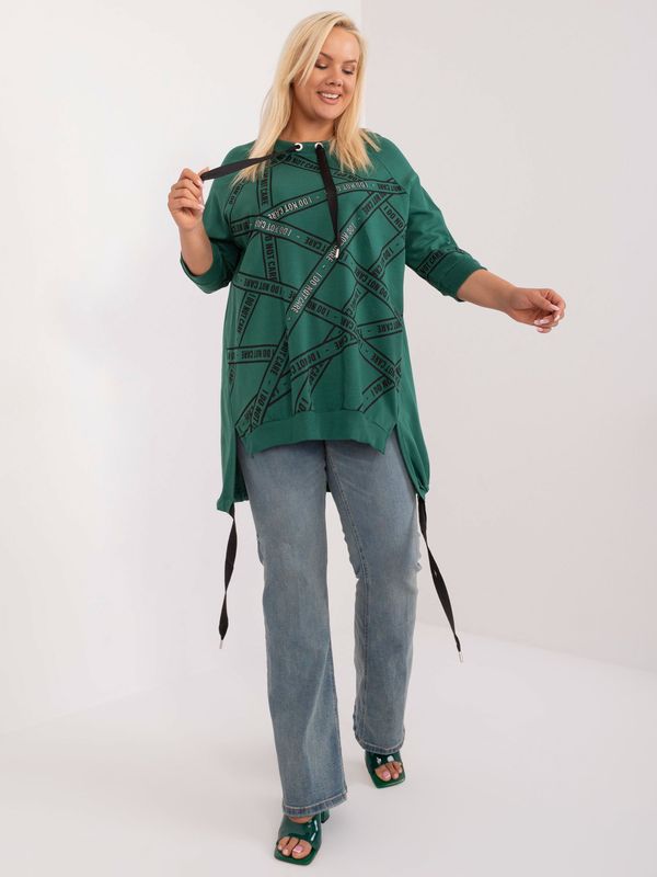 Fashionhunters Navy green plus size blouse with lettering and rhinestones