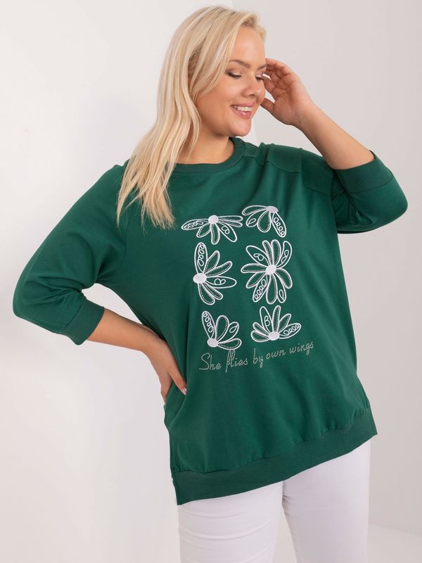 Fashionhunters Navy green plus-size blouse with slits