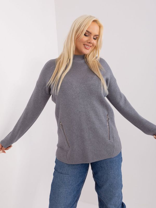 Fashionhunters Navy grey women's plus size sweater with zipper closure