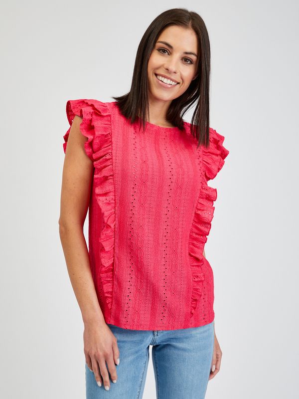 Orsay Navy pink women's T-shirt with ruffles ORSAY