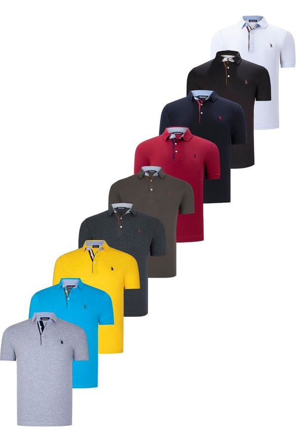 dewberry NINE-PACK T8582 DEWBERRY MENS T-SHIRT-BLACK-WHITE-NAVY BLUE-KHAKI-BURGUNDY-ANTHRACITE-K.TURQUOISE-YELLOW-GREY