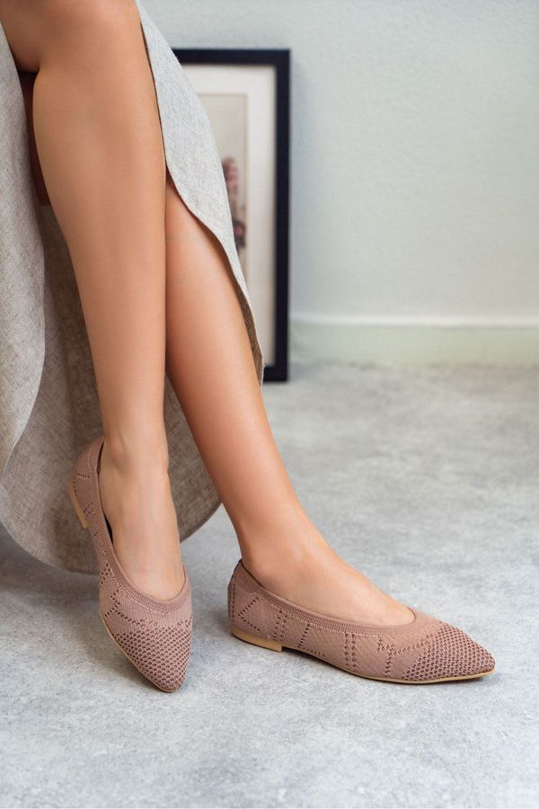 NİŞANTAŞI SHOES NİŞANTAŞI SHOES Betty Dark Beige Knitwear Patterned Flat Sole Women's Ballerinas