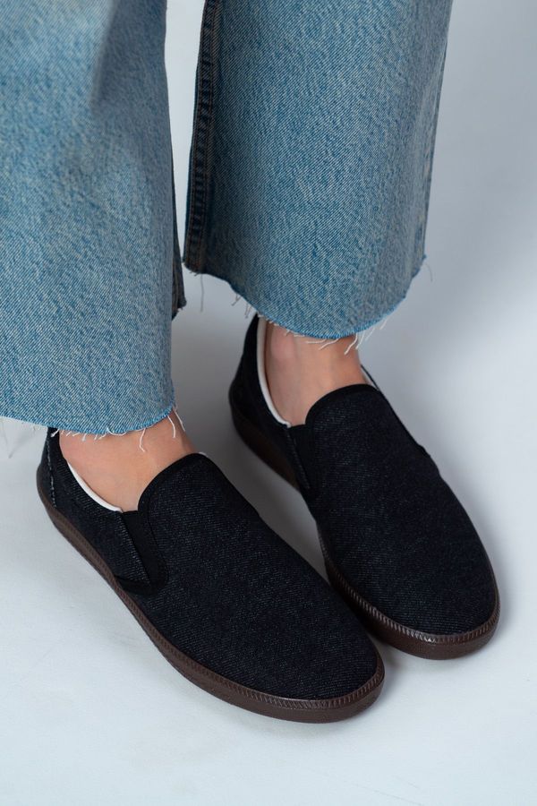 NİŞANTAŞI SHOES NİŞANTAŞI SHOES Tweety Anthracite Denim Elastic Detailed Flat Sole Women's Ballerinas