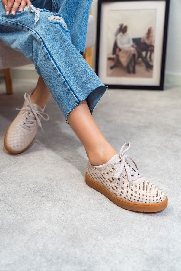 NİŞANTAŞI SHOES NİŞANTAŞI SHOES Venice Beige Matte Flat Sole Lace-Up Women's Sneakers