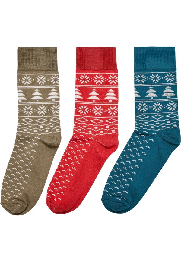 Urban Classics Norwegian Pattern Socks 3 Pack Huge Red/Jasper/Tiniolive