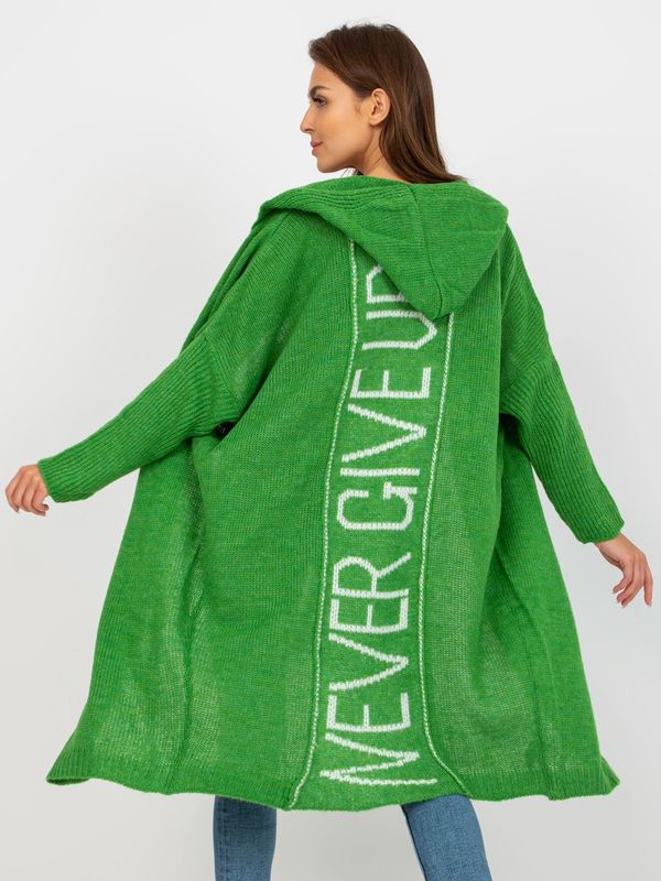 Fashionhunters OCH BELLA green long cardigan with hood