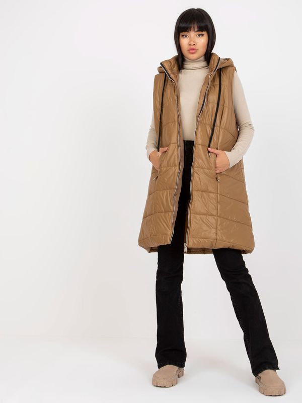 Fashionhunters OCH BELLA light brown quilted down vest with hood