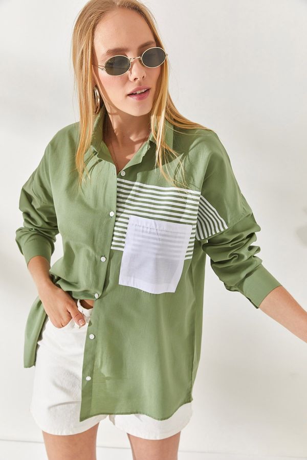 Olalook Olalook Mildew Green Pocket Detailed Oversize Woven Shirt