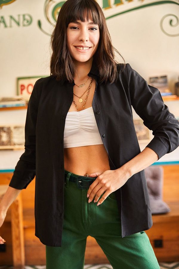 Olalook Olalook Women's Black Basic Woven Poplin Shirt