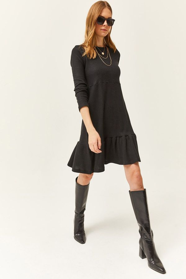 Olalook Olalook Women's Black Crew Neck Raised Dress