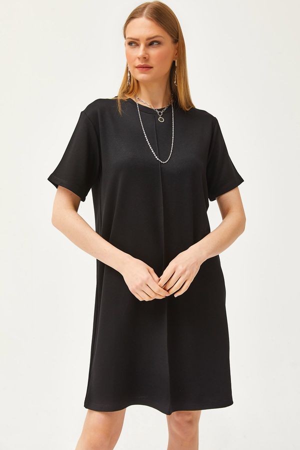 Olalook Olalook Women's Black Stitched Front Soft Textured Mini Dress