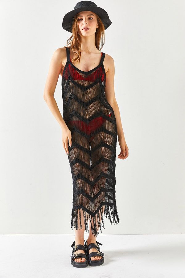 Olalook Olalook Women's Black Strappy Transparent Knitwear Beach Dress