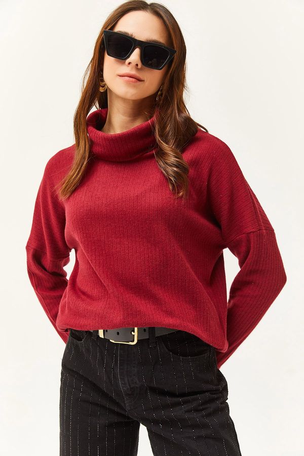 Olalook Olalook Women's Burgundy Degajee Collar Ragged Loose Blouse