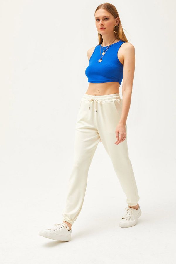 Olalook Olalook Women's Ecru Pocket Soft Textured Modal Jogger Sweatpants ESF-0000007