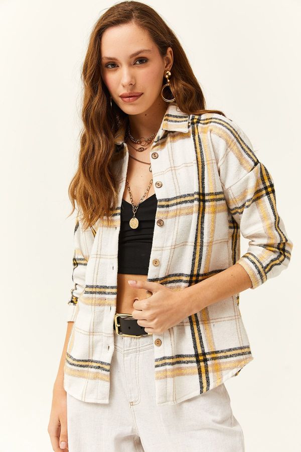 Olalook Olalook Women's Ecru Yellow Plaid Lumberjack Shirt