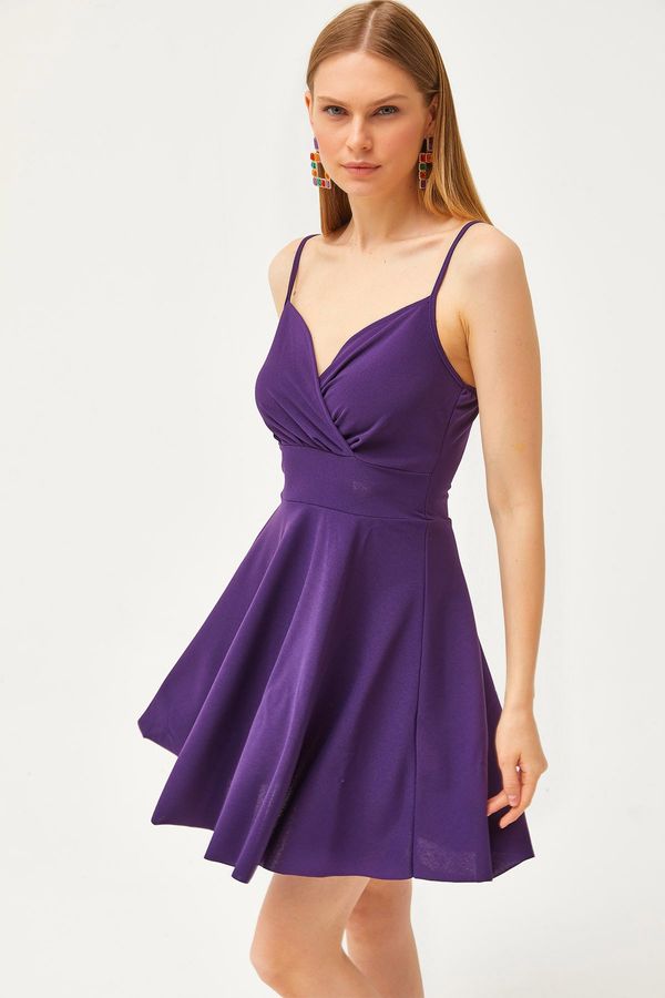 Olalook Olalook Women's Purple Strap Double Breasted Collar Flared Dress