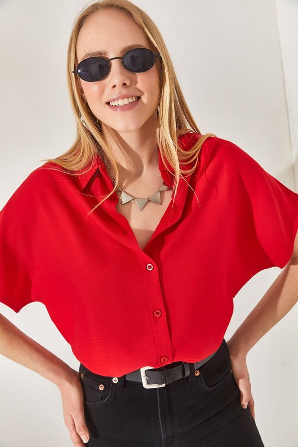 Olalook Olalook Women's Red Bat Oversize Linen Shirt