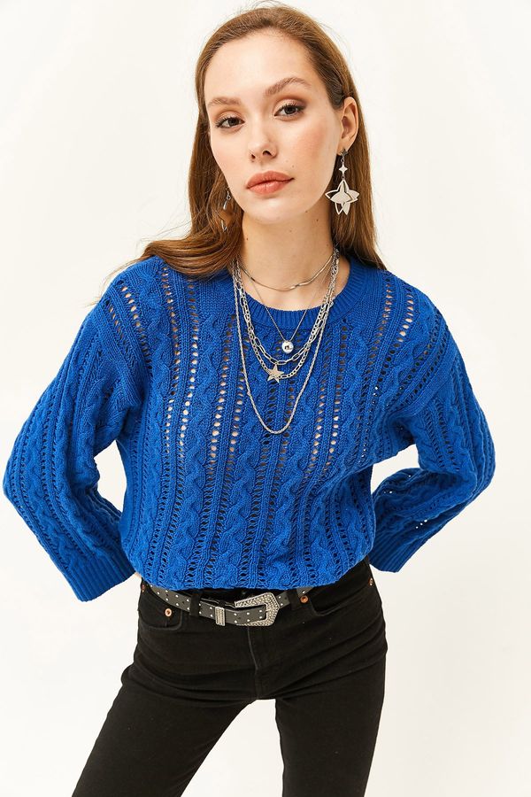 Olalook Olalook Women's Saxe Blue Hair Braided Openwork Knitwear Sweater