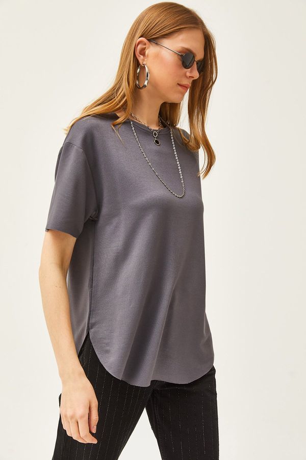 Olalook Olalook Women's Smoky Modal Touch Soft Textured Six Oval T-Shirt