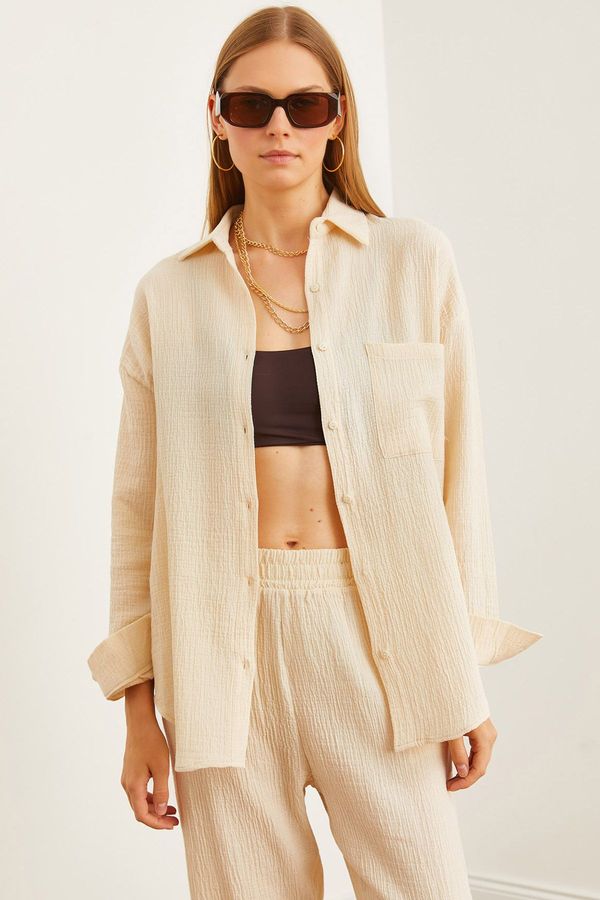 Olalook Olalook Women's Stone Oversize Basic Muslin Shirt