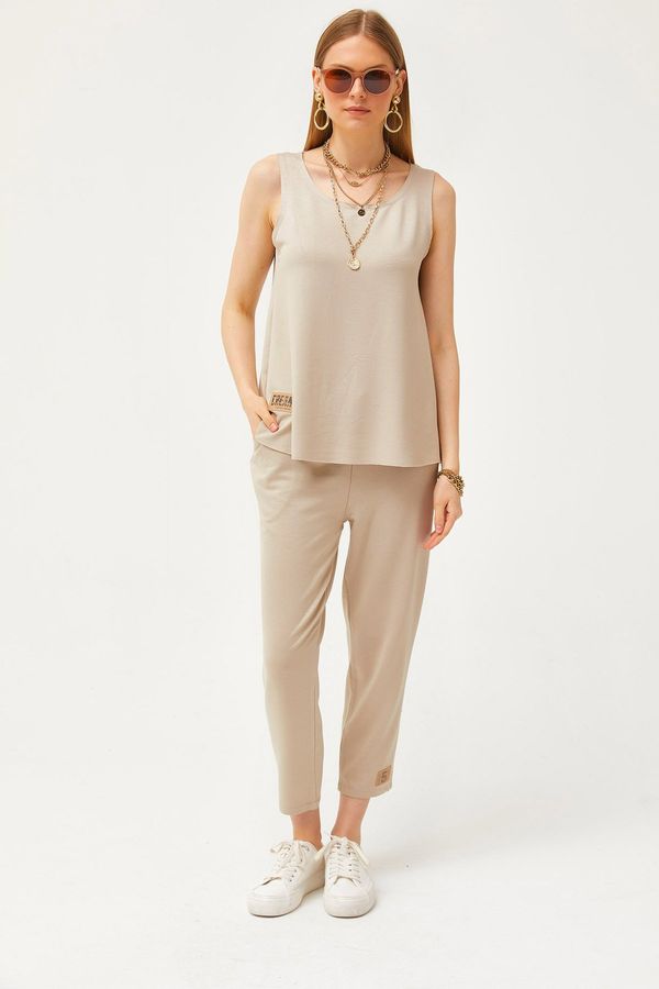 Olalook Olalook Women's Stone Sleeveless Loose Blouse Top and Bottom Crystal Suit