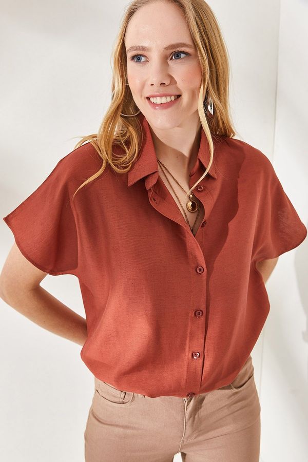 Olalook Olalook Women's Tile Bat Oversized Linen Shirt