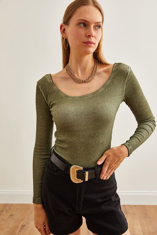 Olalook Olalook Women's Washed Khaki Wide Collar Camisole Blouse