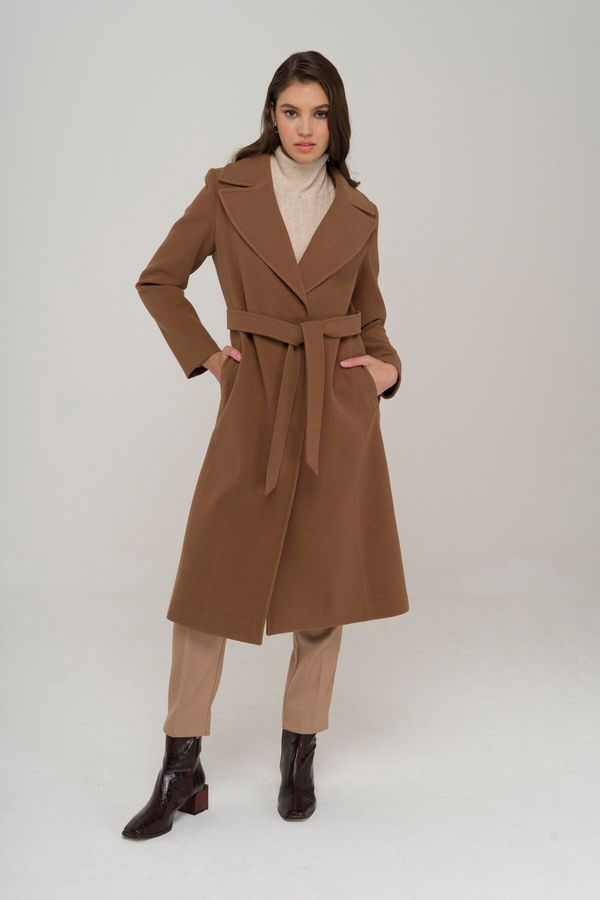 Olcay Olcay Snap Closure Half Double Breasted Waist Belted Mid-Length Coat TABA 3907