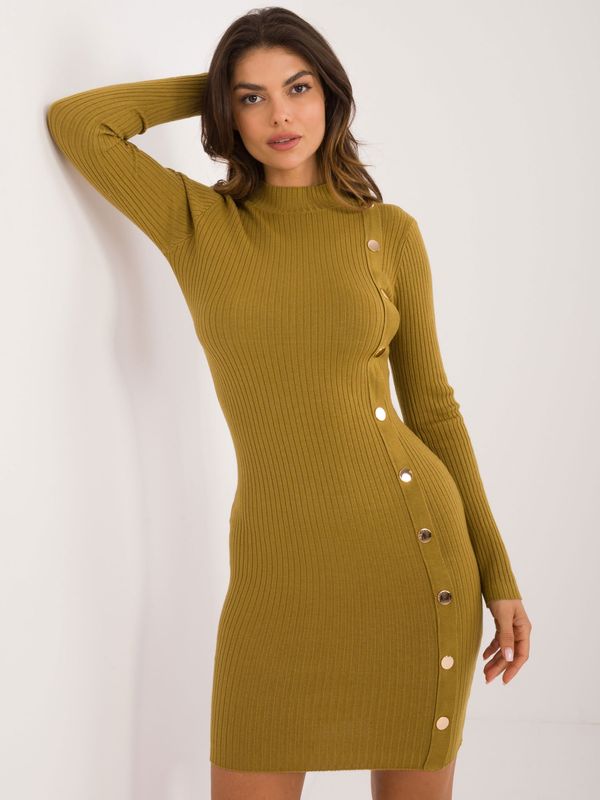 Fashionhunters Olive Green Fitted Knitted Dress