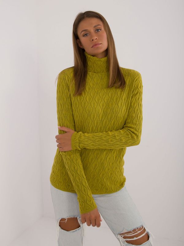 Fashionhunters Olive green women's turtleneck with shiny thread