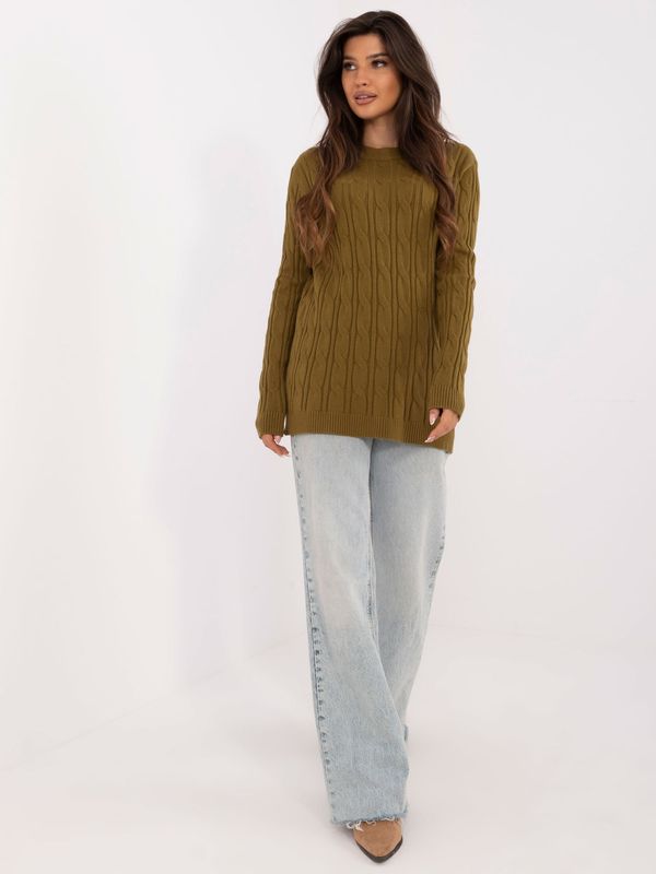 Fashionhunters Olive sweater with cables, loose fit