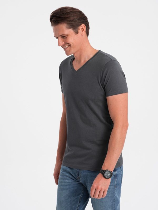 Ombre Ombre BASIC men's classic cotton T-shirt with a crew neckline - graphite