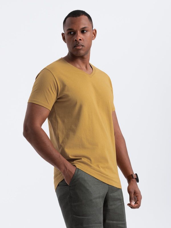 Ombre Ombre BASIC men's classic cotton T-shirt with a serape neckline - mustard