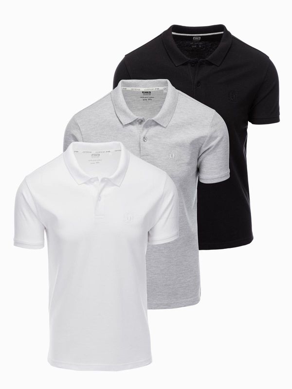 Ombre Ombre BASIC men's cotton polo t-shirt set - black/grey melange/white