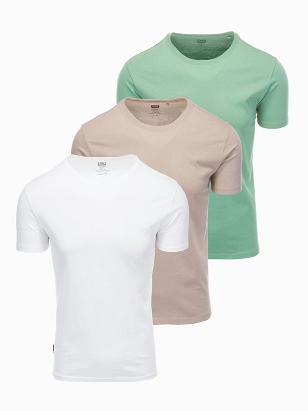 Ombre Ombre BASIC men's cotton shirt set with round neckline - gray-green/white/beige