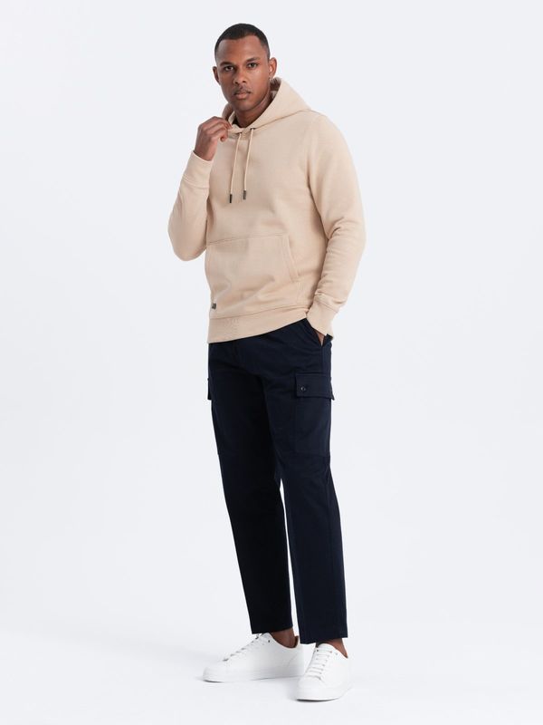 Ombre Ombre BASIC men's cotton sweatshirt kangaroo hoodie - beige